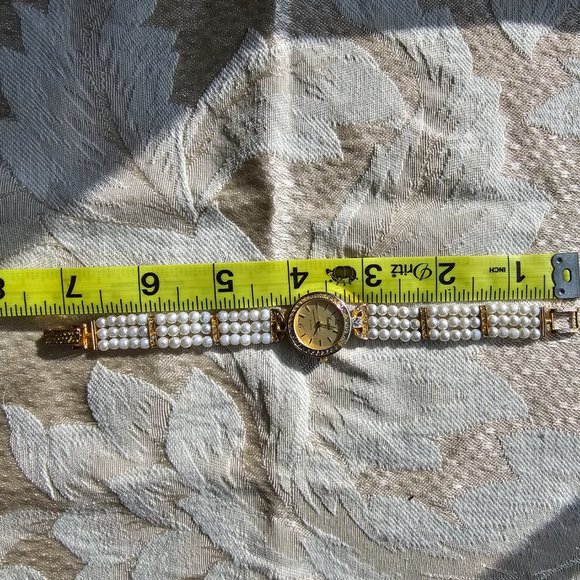 Eastman Quartz Gold Tone Pearl Rhinestone Watch - Picture 15 of 16